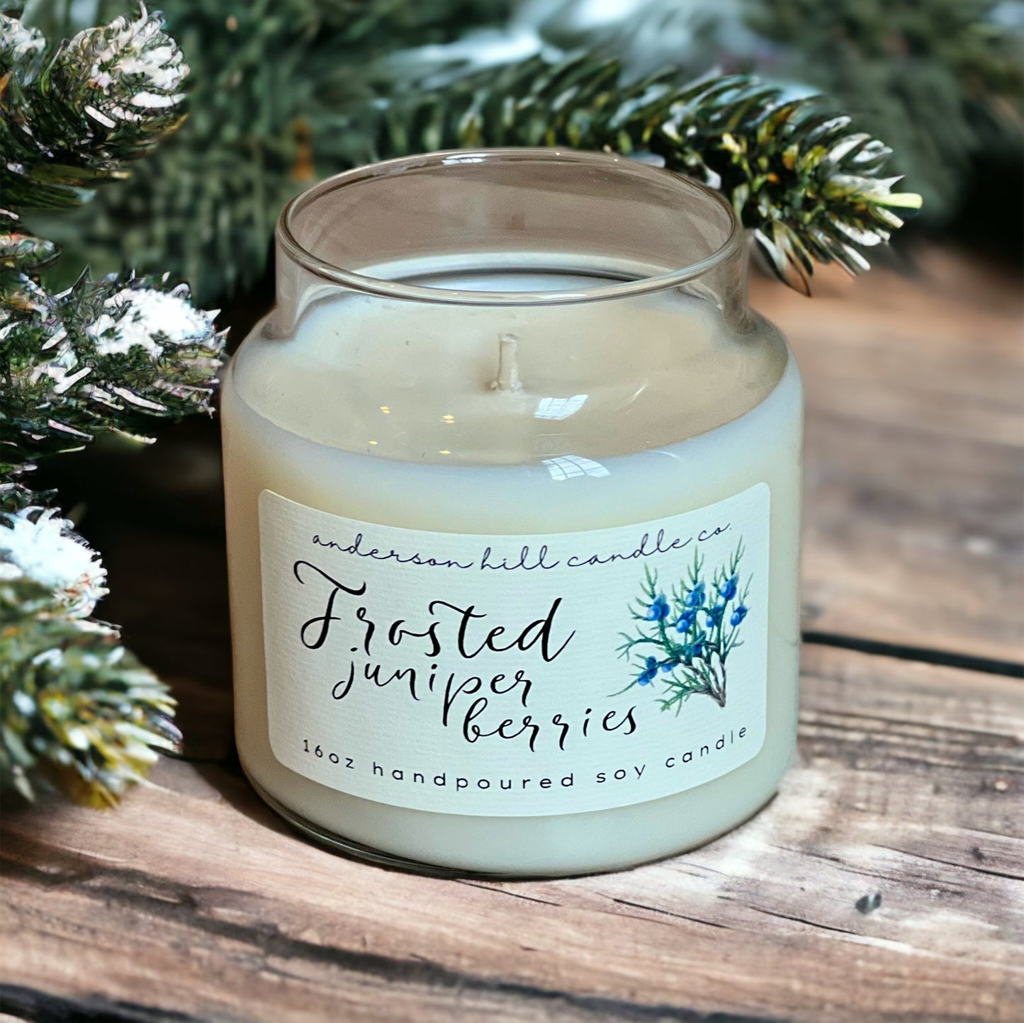 Frosted Juniper Berries Soy Candle in Apothecary Jar - Anderson Hill Candle Co.