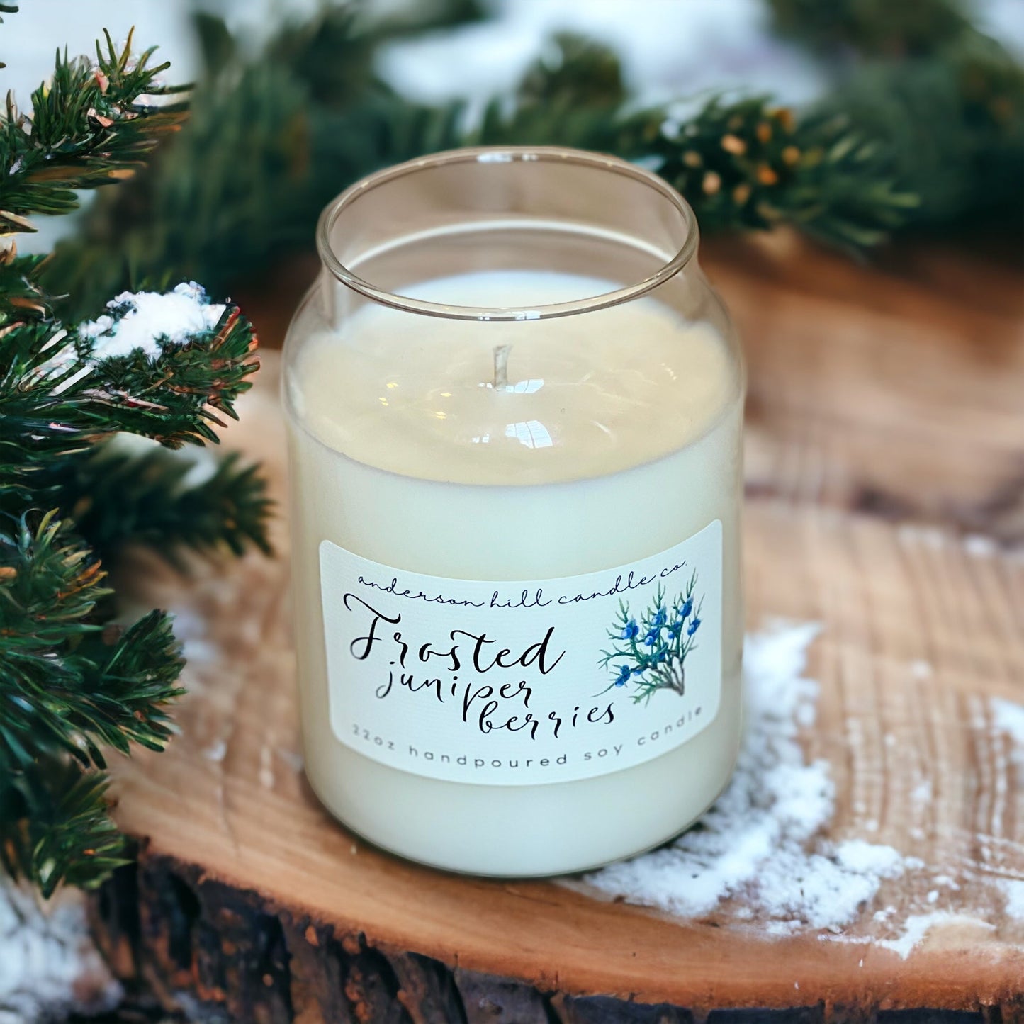 Frosted Juniper Berries Soy Candle in Apothecary Jar - Anderson Hill Candle Co.