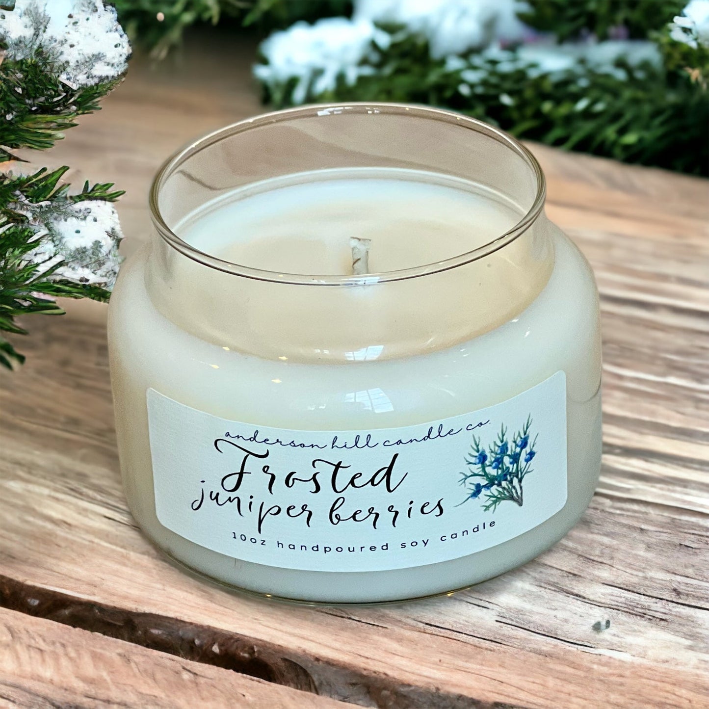 Frosted Juniper Berries Soy Candle in Apothecary Jar - Anderson Hill Candle Co.