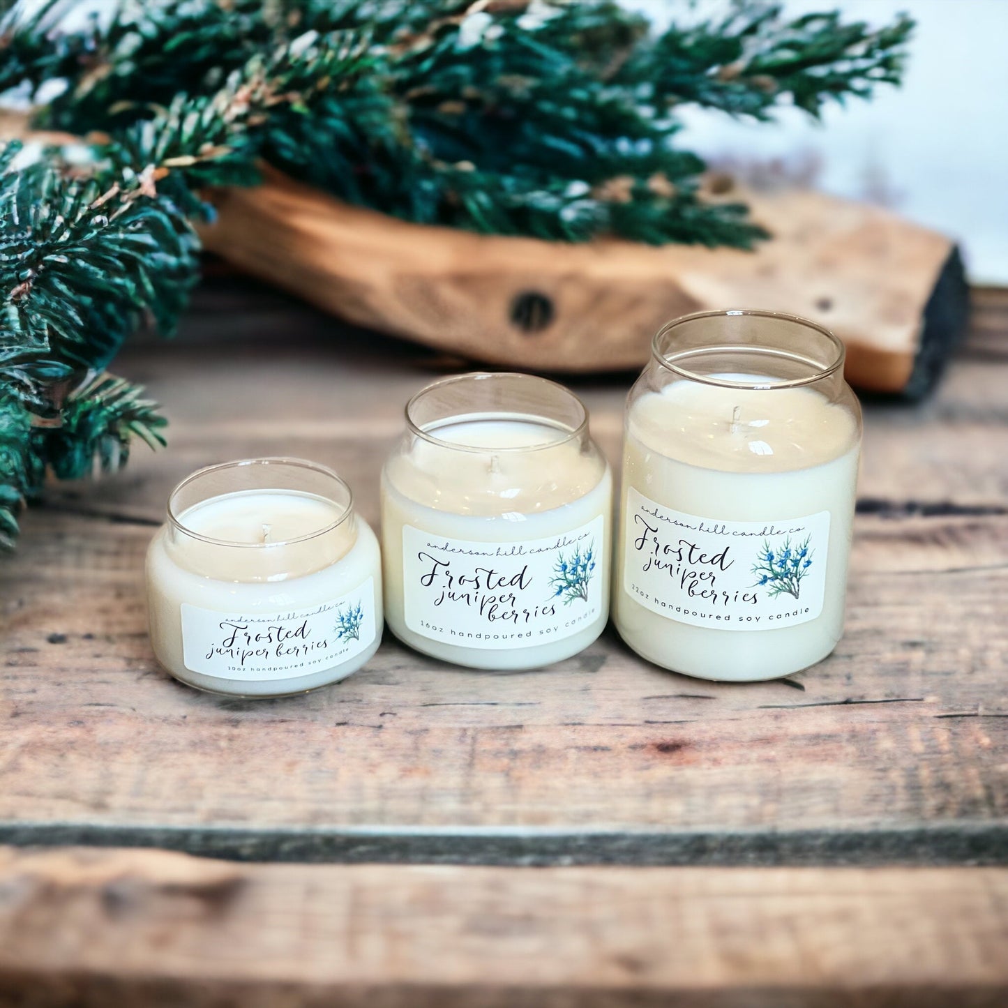 Frosted Juniper Berries Soy Candle in Apothecary Jar - Anderson Hill Candle Co.